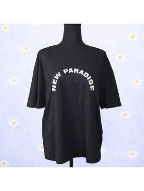 new paradise black graphic tee oversized t shirt minimal aesthetic size large 🖤